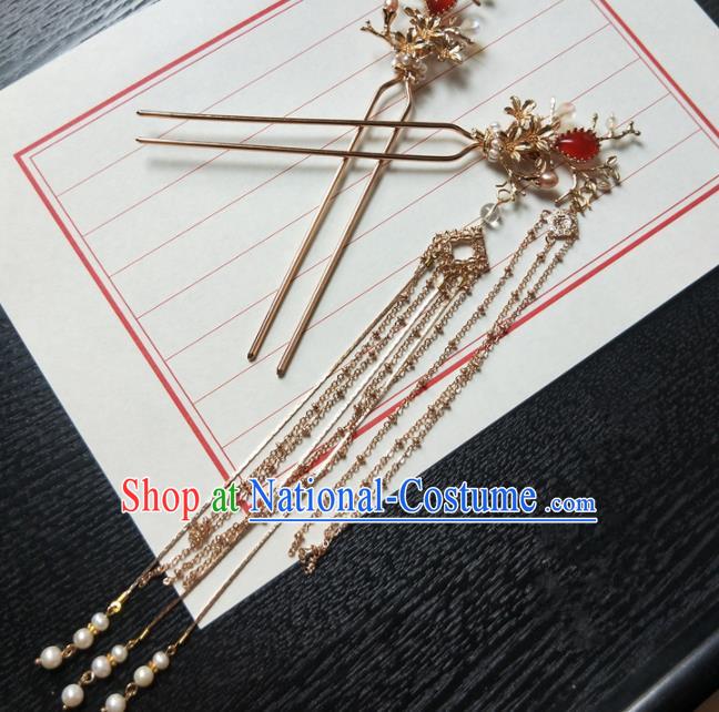 Chinese Ancient Princess Tassel Hairpins Traditional Handmade Hanfu Hair Accessories for Women