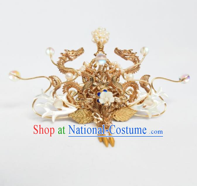 Chinese Ancient Princess Golden Dragon Hair Crown Hairpins Traditional Handmade Hanfu Hair Accessories for Women