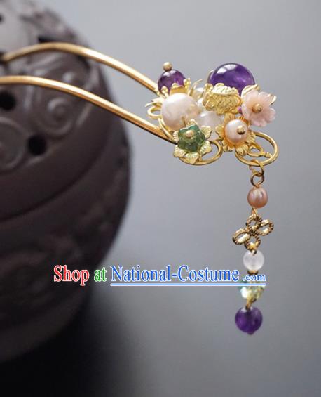 Chinese Ancient Princess Amethyst Hair Clip Hairpins Traditional Handmade Hanfu Hair Accessories for Women