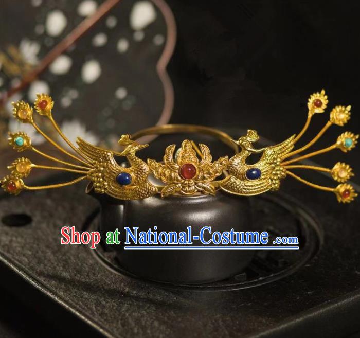 Chinese Ancient Princess Phoenix Hair Crown Hairpins Traditional Handmade Hanfu Hair Accessories for Women