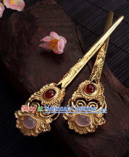 Chinese Ancient Princess Golden Hair Clip Hairpins Traditional Handmade Hanfu Hair Accessories for Women