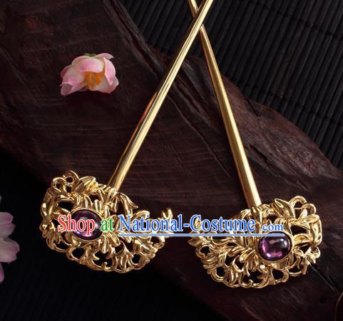 Chinese Ancient Princess Hair Clip Golden Hairpins Traditional Handmade Hanfu Hair Accessories for Women