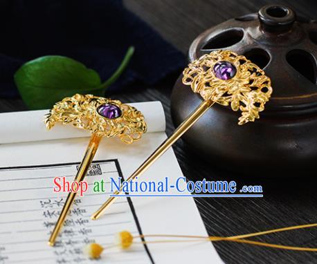 Chinese Ancient Princess Hair Clip Golden Hairpins Traditional Handmade Hanfu Hair Accessories for Women