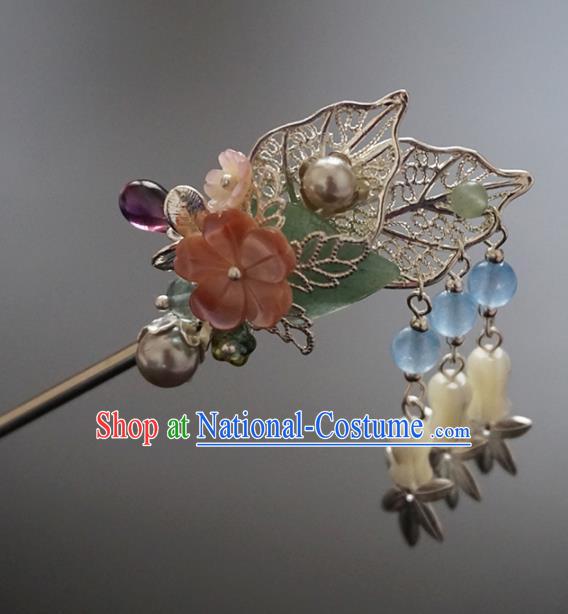 Chinese Ancient Princess Leaf Tassel Hair Clip Hairpins Traditional Handmade Hanfu Hair Accessories for Women