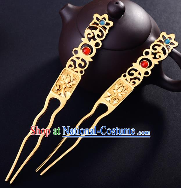 Chinese Ancient Princess Hair Clip Golden Hairpins Traditional Handmade Hanfu Hair Accessories for Women