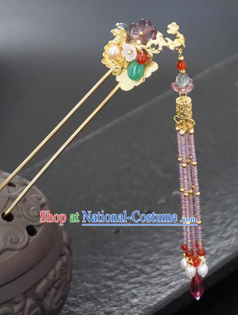 Chinese Ancient Princess Golden Ginkgo Tassel Hair Clip Hairpins Traditional Handmade Hanfu Hair Accessories for Women