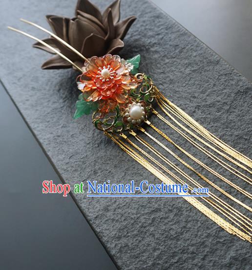 Chinese Ancient Princess Red Peony Tassel Hairpins Traditional Handmade Hanfu Hair Accessories for Women