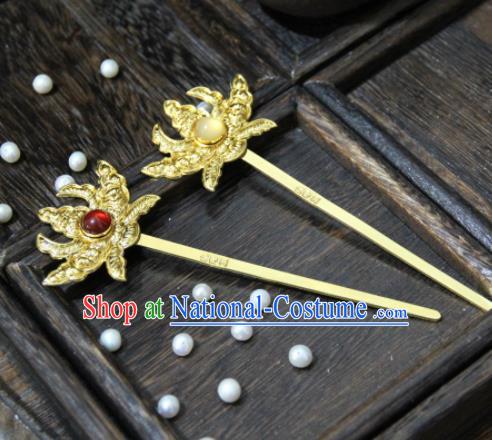 Chinese Ancient Princess Golden Peony Hair Clip Hairpins Traditional Handmade Hanfu Hair Accessories for Women