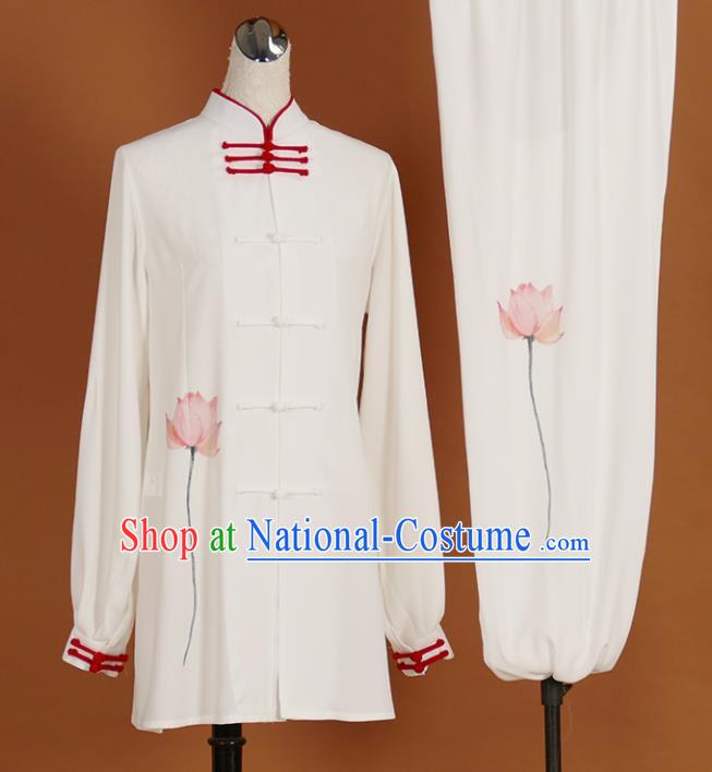 Chinese Traditional Best Martial Arts Printing Lotus Costume Kung Fu Competition Tai Chi Clothing for Women