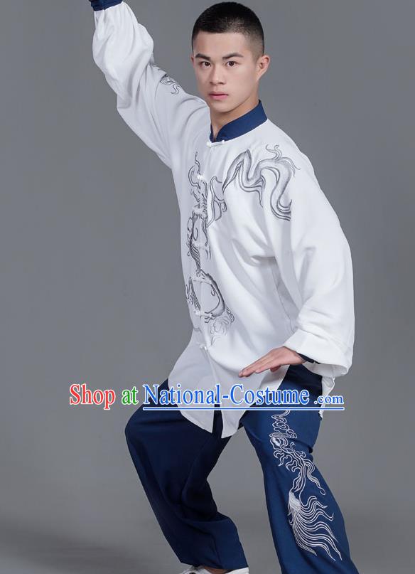 Chinese Martial Arts Competition Blue Uniforms Traditional Kung Fu Tai Chi Training Costume for Men