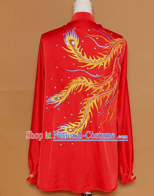 Chinese Traditional Best Martial Arts Embroidered Phoenix Red Costume Kung Fu Competition Tai Chi Clothing for Women