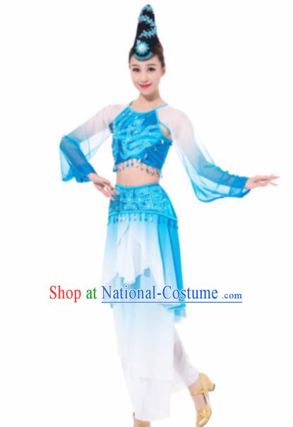 Chinese Spring Festival Gala Folk Dance Blue Dress Traditional Classical Dance Costume for Women