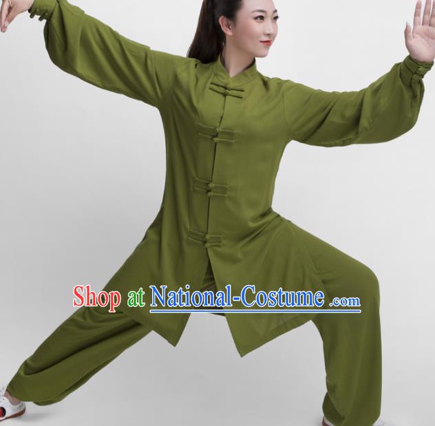 Chinese Traditional Martial Arts Competition Olive Green Costume Kung Fu Tai Chi Training Clothing for Women