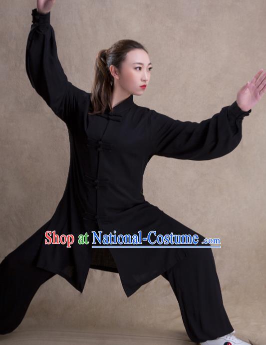 Chinese Traditional Martial Arts Competition Black Costume Kung Fu Tai Chi Training Clothing for Women