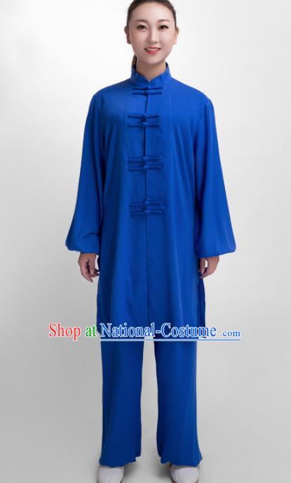 Chinese Traditional Martial Arts Competition Royalblue Costume Kung Fu Tai Chi Training Clothing for Women