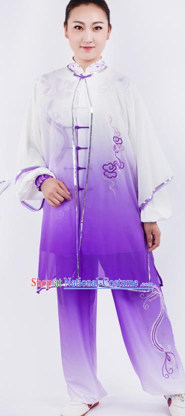 Chinese Traditional Martial Arts Gradient Purple Costume Kung Fu Competition Tai Chi Training Clothing for Women