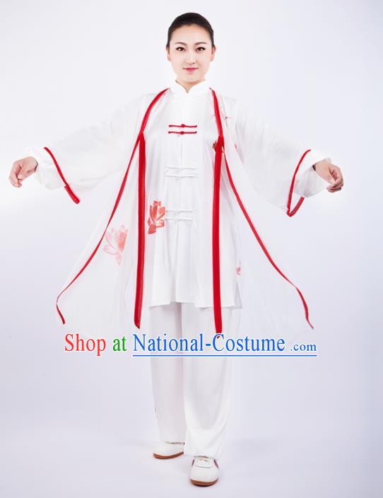 Chinese Traditional Martial Arts Printing Lotus Costume Kung Fu Competition Tai Chi Training Clothing for Women