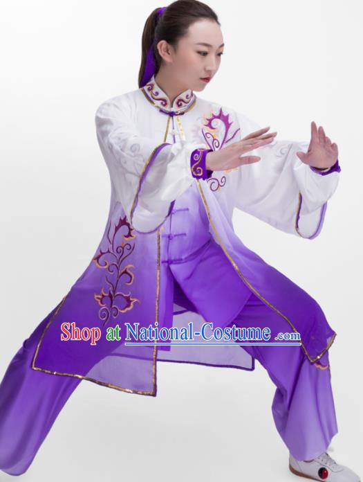 Chinese Traditional Martial Arts Competition Purple Costume Kung Fu Tai Chi Training Clothing for Women