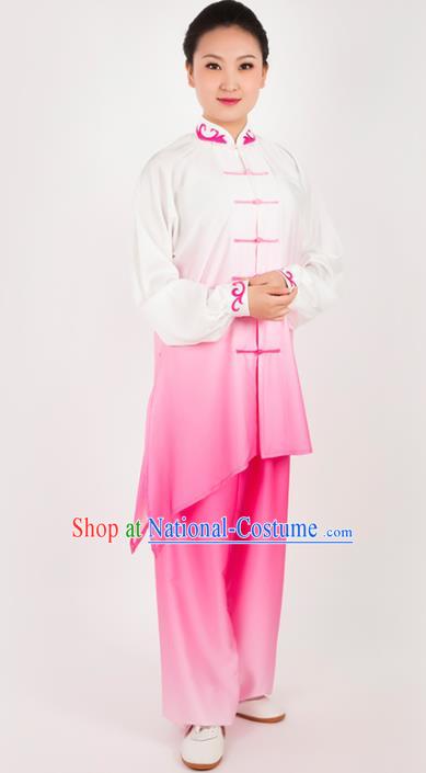 Chinese Traditional Martial Arts Pink Costume Kung Fu Competition Tai Chi Training Clothing for Women