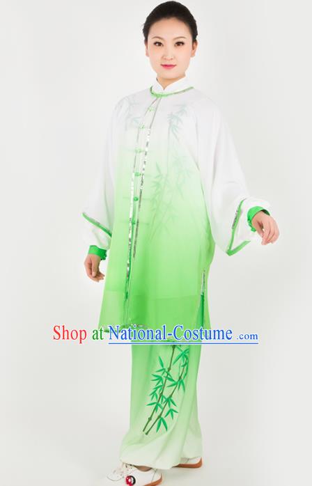 Chinese Traditional Martial Arts Green Costume Best Kung Fu Competition Tai Chi Training Clothing for Women