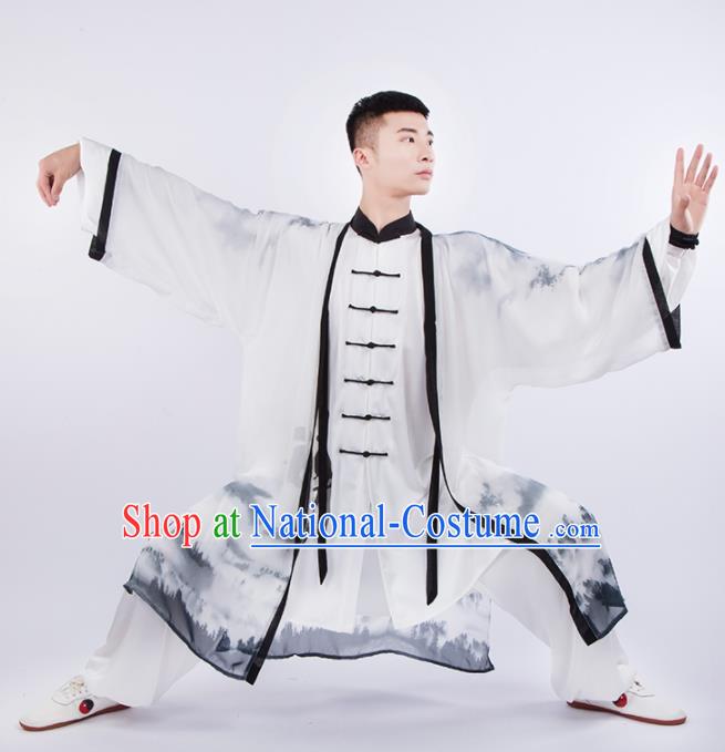 Chinese Traditional Martial Arts Competition Ink Painting Costume Kung Fu Tai Chi Training Clothing for Men