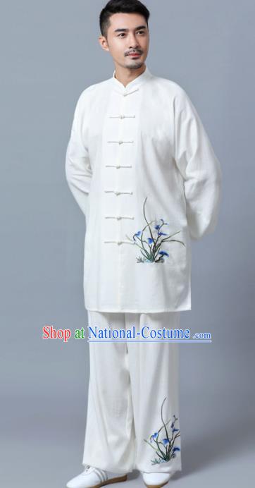 Traditional Chinese Martial Arts Competition Printing Orchid Uniforms Kung Fu Tai Chi Training Costume for Men