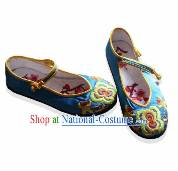 Traditional Chinese Blue Embroidered Shoes Handmade Hanfu Shoes Ancient Princess Shoes for Women