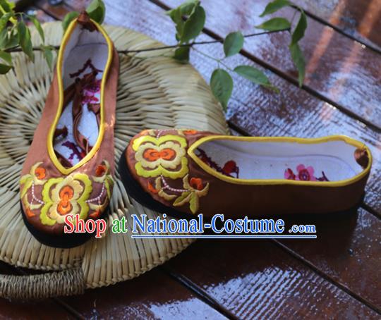 Traditional Chinese Brown Embroidered Shoes Handmade Hanfu Shoes Ancient Princess Shoes for Women