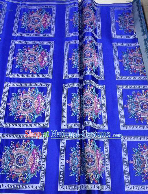 Asian Chinese Traditional Buddhism Eight Treasures Pattern Design Royalblue Brocade Fabric Tibetan Robe Silk Material