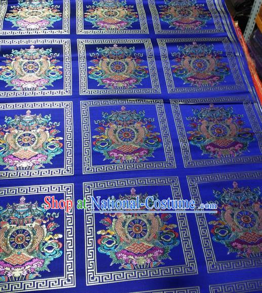 Asian Chinese Traditional Buddhism Implement Pattern Design Royalblue Brocade Fabric Tibetan Robe Silk Material