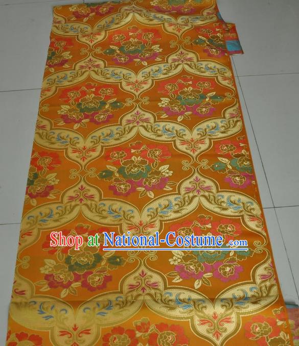 Asian Chinese Buddhism Traditional Peony Pattern Design Golden Brocade Fabric Tibetan Robe Silk Material