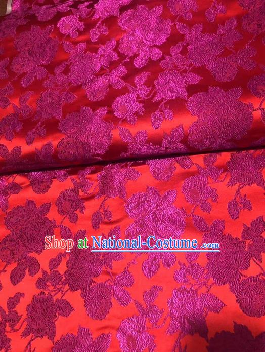 Asian Chinese Traditional Peony Pattern Design Rosy Brocade Fabric Cheongsam Silk Material