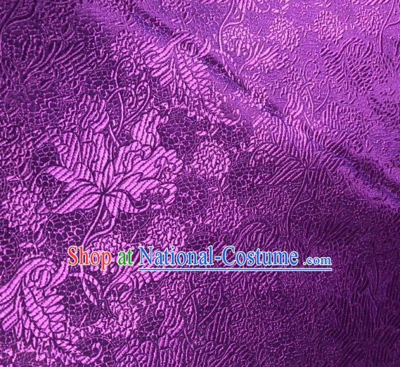 Asian Chinese Traditional Leaf Pattern Design Purple Brocade Fabric Cheongsam Silk Material