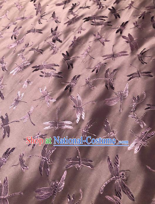 Asian Chinese Traditional Dragonfly Pattern Design Cameo Brown Brocade Fabric Cheongsam Silk Material