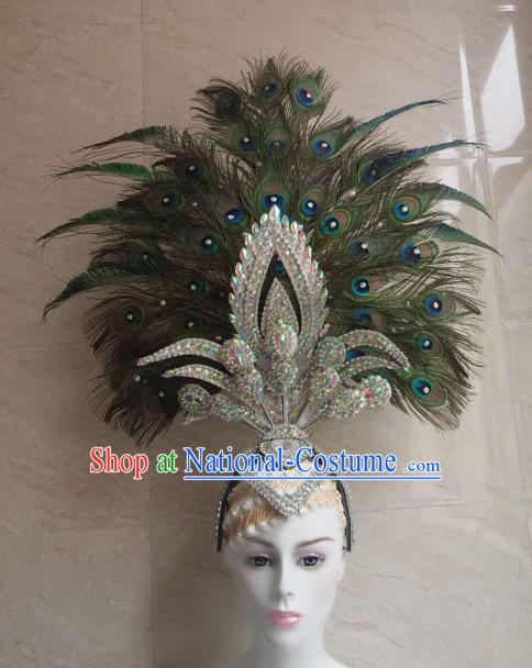 Customized Halloween Carnival Peacock Feather Giant Hair Accessories Brazil Parade Samba Dance Headpiece for Women