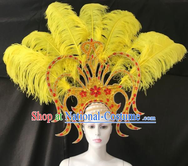 Customized Halloween Carnival Yellow Feather Giant Hair Accessories Brazil Parade Samba Dance Headpiece for Women