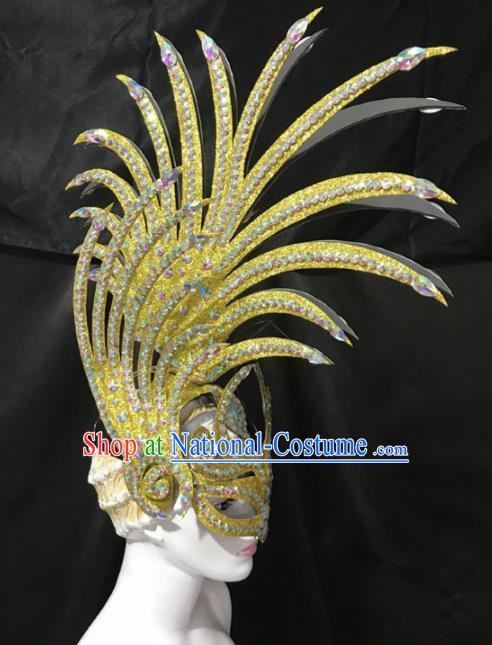 Customized Halloween Carnival Golden Hair Accessories Brazil Parade Samba Dance Headpiece for Women