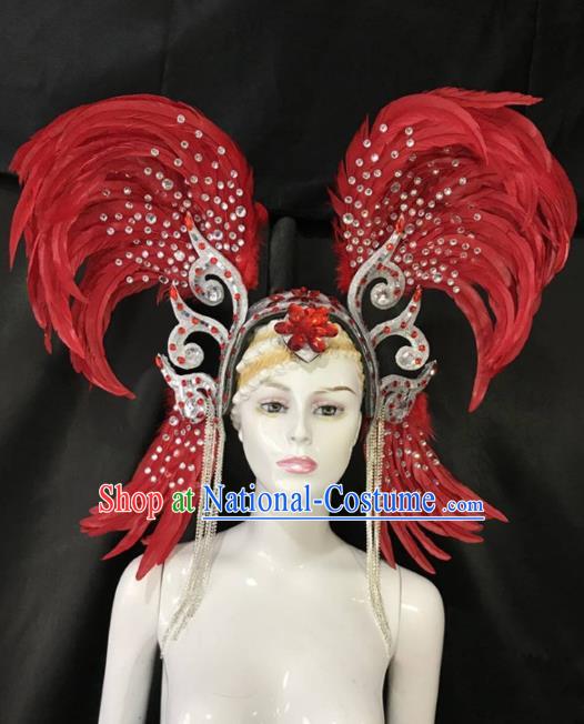 Customized Halloween Carnival Red Feather Tassel Hair Accessories Brazil Parade Samba Dance Headpiece for Women