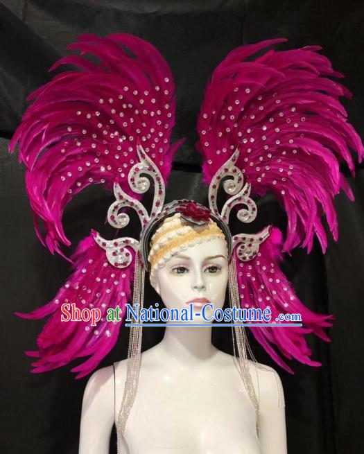 Customized Halloween Carnival Rosy Feather Tassel Hair Accessories Brazil Parade Samba Dance Headpiece for Women