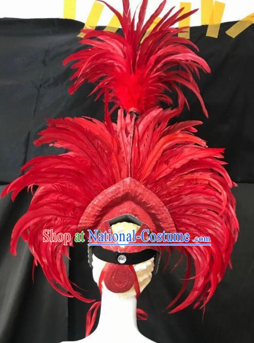 Customized Halloween Carnival Stage Show Red Feather Giant Hair Accessories Brazil Parade Samba Dance Headpiece for Women