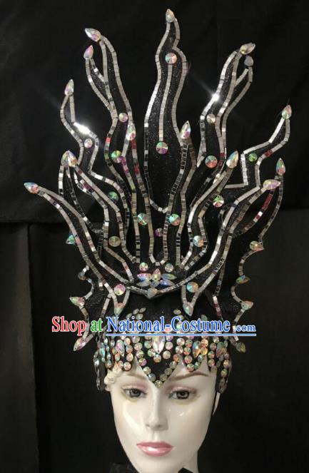 Customized Halloween Carnival Stage Show Giant Black Hair Accessories Brazil Parade Samba Dance Headpiece for Women