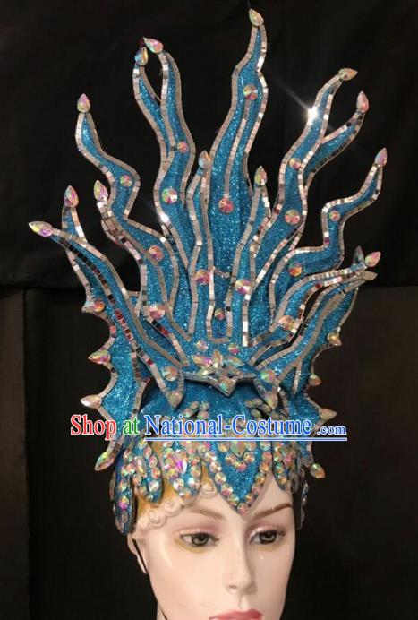 Customized Halloween Carnival Stage Show Giant Blue Hair Accessories Brazil Parade Samba Dance Headpiece for Women