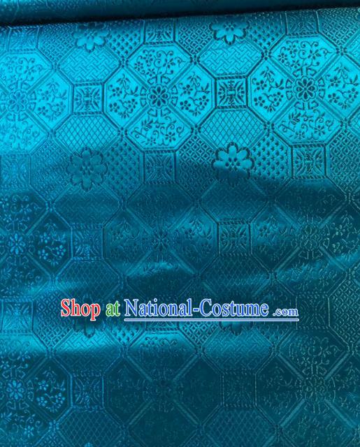 Asian Chinese Traditional Galsang Flower Pattern Design Blue Brocade Fabric Cheongsam Silk Material