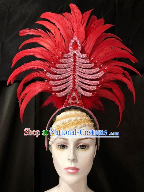 Customized Halloween Carnival Red Feather Hair Accessories Brazil Parade Samba Dance Giant Headpiece for Women