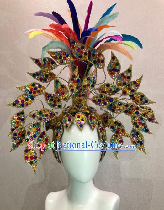 Customized Halloween Carnival Feather Hair Accessories Brazil Parade Samba Dance Giant Headpiece for Women