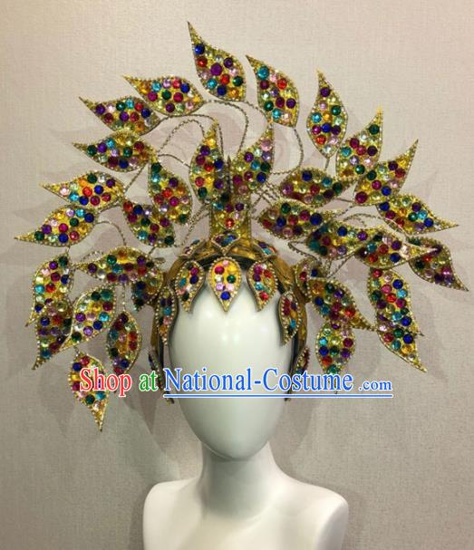 Customized Halloween Carnival Colorful Crystal Hair Accessories Brazil Parade Samba Dance Giant Headpiece for Women