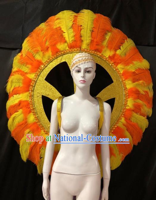 Customized Halloween Samba Dance Prop Brazil Parade Yellow Feather Wings Backboard for Women