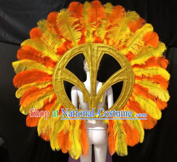 Customized Halloween Samba Dance Prop Brazil Parade Yellow Feather Wings Backboard for Women