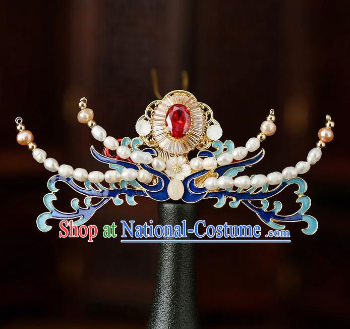 Top Chinese Traditional Red Crystal Pearls Hair Clip Handmade Hanfu Hairpins Hair Accessories for Women