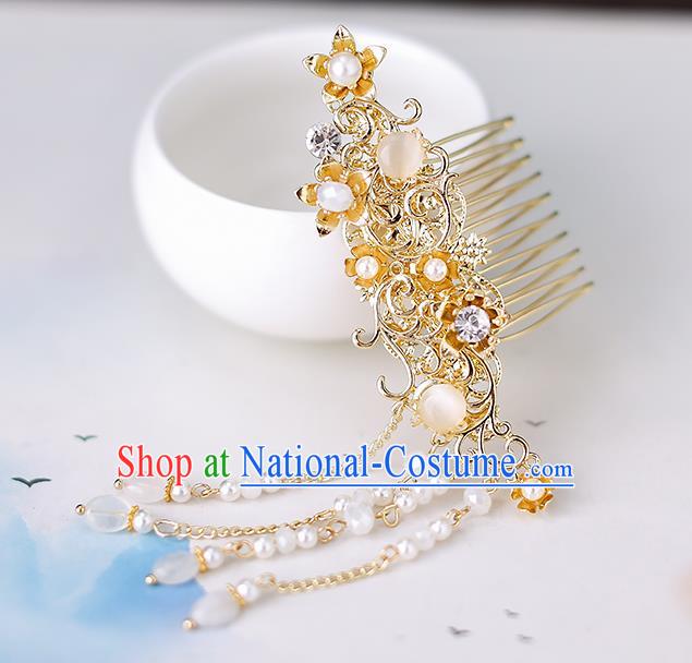 Top Chinese Traditional Golden Hair Comb Handmade Hanfu Hairpins Hair Accessories for Women